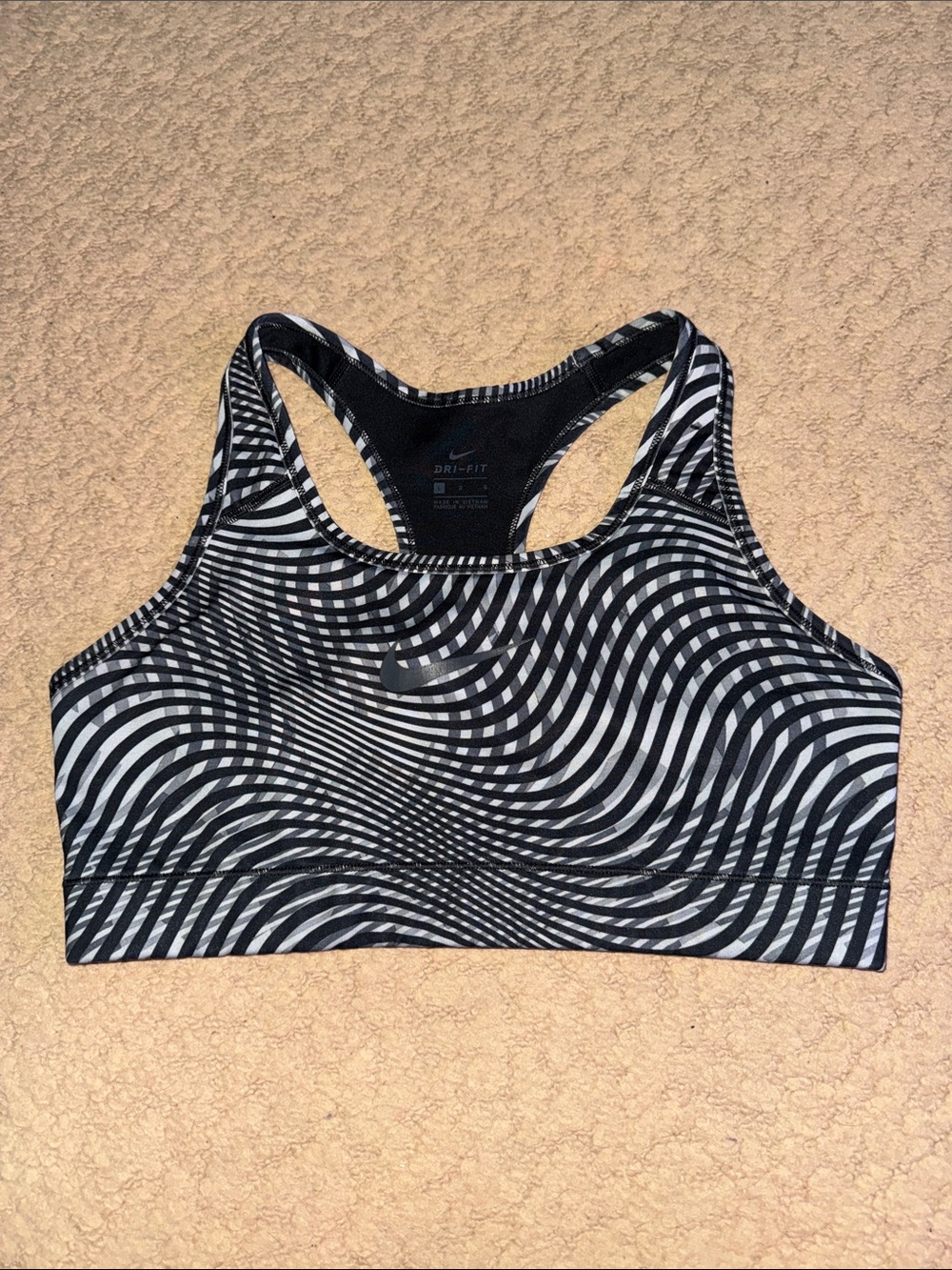 Nike Black & White Optical Wave Racerback Sports Bra